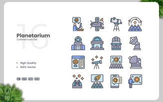 16 Planetarium Colored Icons Set