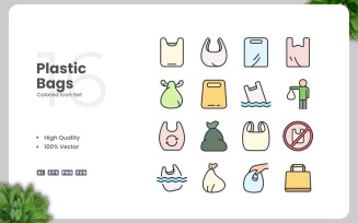 16 Plastic Bags Colored Icons Set