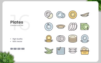 16 Plates Colored Icons Set