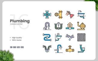 16 Plumbing Colored Icons Set