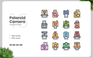16 Polaroid Camera Colored Icons Set