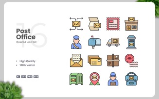 16 Post Office Colored Icons Set