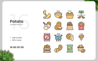 16 Potato Colored Icons Set