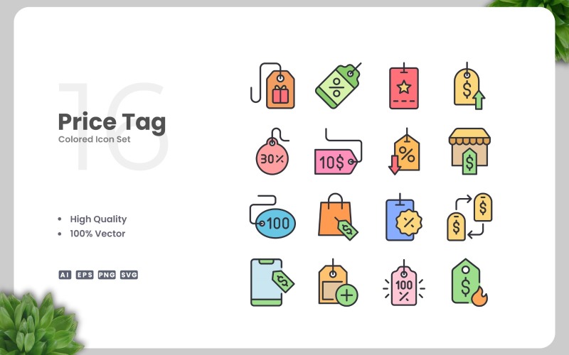 16 Price Tag Colored Icons Set Icon Set