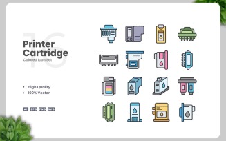 16 Printer Cartridge Colored Icons Set
