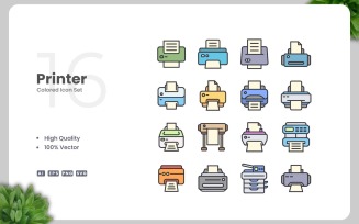 16 Printer Colored Icons Set