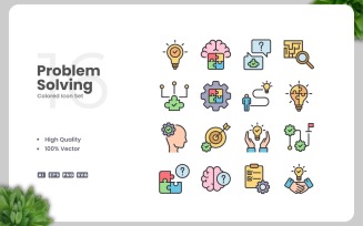 16 Problem Solving Colored Icons Set
