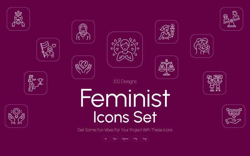 Modern Feminist Icons Set Icon Set