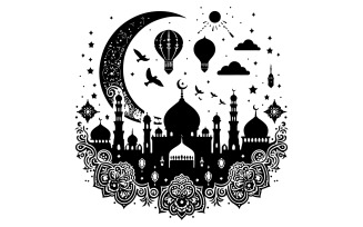 Eid al fitar silhouette vector art illustration