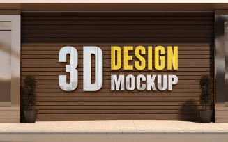 3d Logo Mockup on Brown Wooden Wall Exterior Wooden Wall Logo Mockup Realistic 3d Logo Mockup