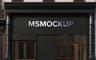 Logo Mockup on Black Facade Store Building Sign Mockup Silver Logo Mockup Building Front Logo Mockup