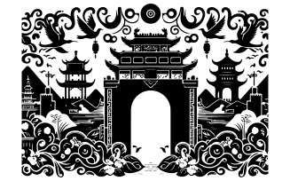 Border silhouette vector art illustration with white background