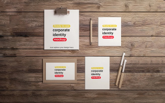 Corporate Identity Mockup on Wooden Background
