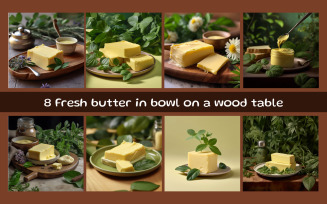 Fresh butter in bowl on a wood table
