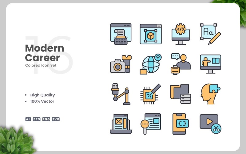 16 Modern Career Colored Icons Set Icon Set