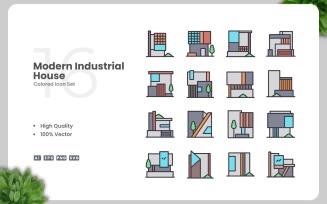 16 Modern Industrial House Colored Icons Set