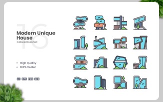 16 Modern Unique House Colored Icons Set