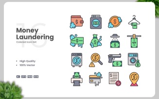 16 Money Laundering Colored Icons Set