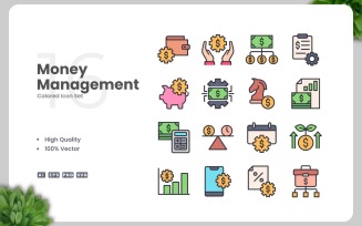 16 Money Management Colored Icons Set