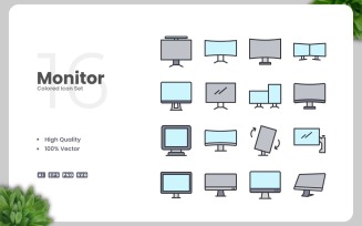 16 Monitor Colored Icons Set