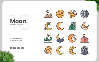 16 Moon Colored Icons Set