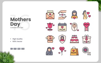 16 Mothers Day Colored Icons Set