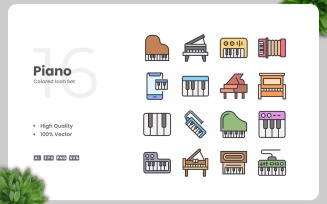 16 Piano Colored Icons Set