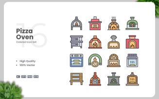 16 Pizza Oven Colored Icons Set