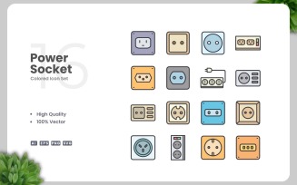 16 Power Socket Colored Icons Set