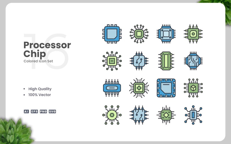 16 Processor Chip Colored Icons Set Icon Set