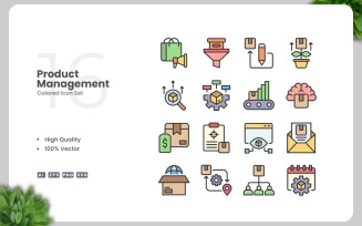 16 Product Management Colored Icons Set