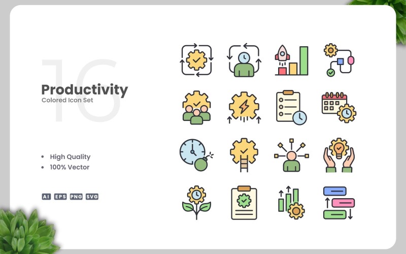16 Productivity Colored Icons Set Icon Set