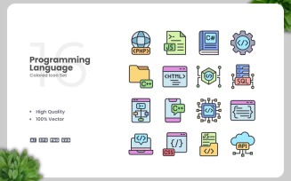 16 Programming Language Colored Icons Set