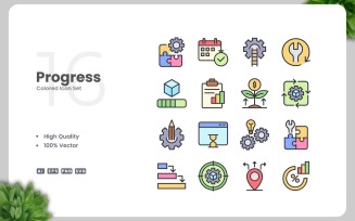 16 Progress Colored Icons Set