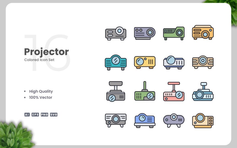 16 Projector Colored Icons Set Icon Set
