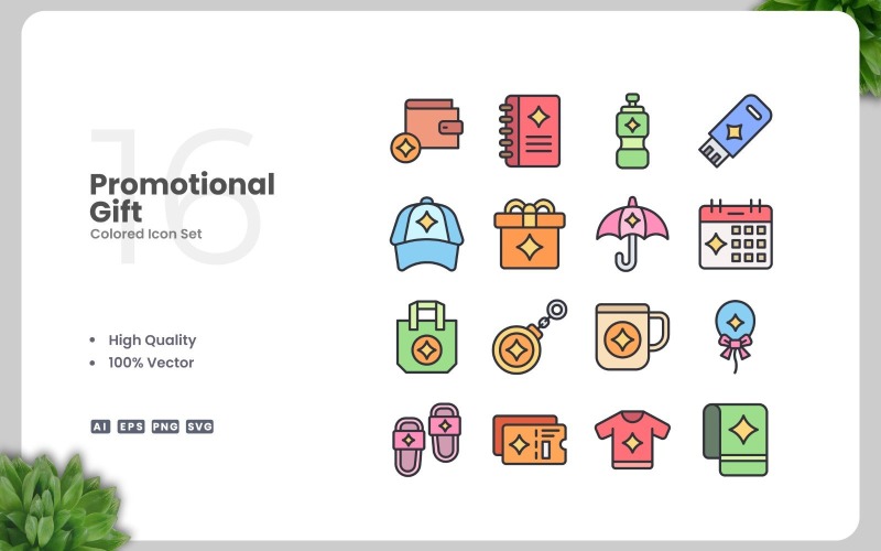 16 Promotional Gift Colored Icons Set Icon Set