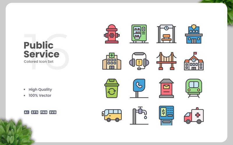 16 Public Service Colored Icons Set Icon Set