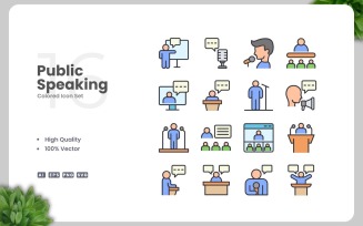 16 Public Speaking Colored Icons Set