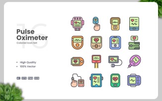 16 Pulse Oximeter Colored Icons Set