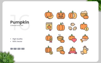 16 Pumpkin Colored Icons Set