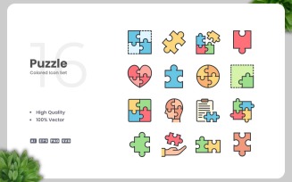 16 Puzzle Colored Icons Set