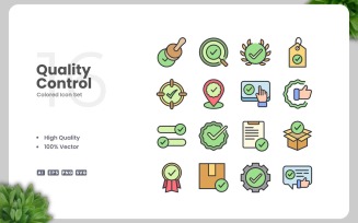 16 Quality Control Colored Icons Set