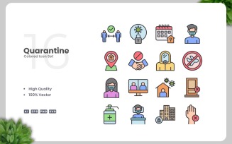16 Quarantine Colored Icons Set