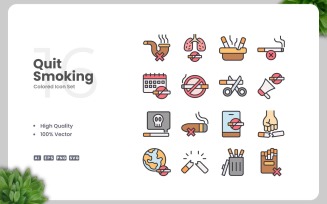 16 Quit Smoking Colored Icons Set
