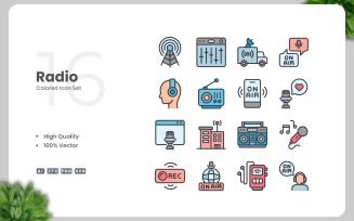 16 Radio Colored Icons Set