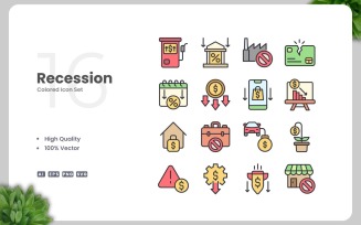 16 Recession Colored Icons Set
