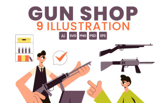 9 Gun Accessories Shop Illustration