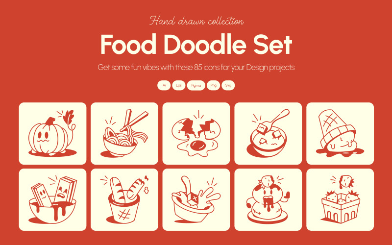 Modern Food Doodles Icon Pack Icon Set