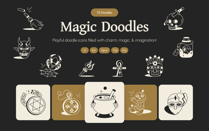 Modern Magic Doodle icons Set Icon Set