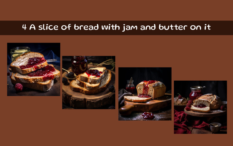 A slice of bread with jam and butter on it Background